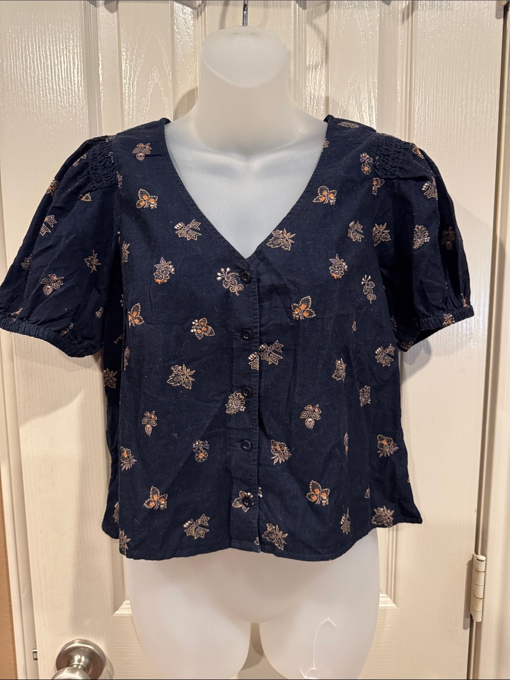 Madewell Navy Corduroy Button Font Blouse. Sz Small